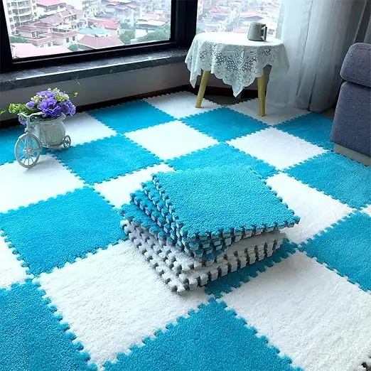 10mm Kids mats for Floor Soft Plush Foam Babies Puzzle Interlocking Play mats for Crawling Playing Tile mat Carpet Rug for Infants and Toddlers